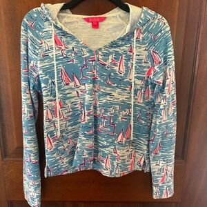 Lilly Pulitzer Zanzibar Blue Boatylicious Cropped Hoodie Size XXS